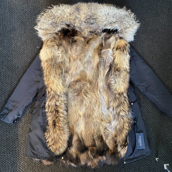 CONVERTIBLE 4 in 1 NATURAL FUR BLACK WATERPROOF PARKA WINTER COAT SIZE 8/10 - Picture 7 of 16
